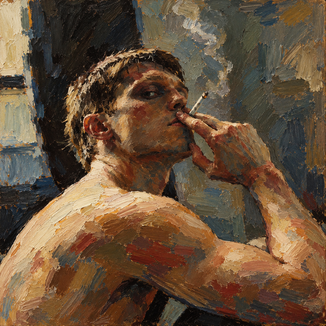 Portrait fumeur pensif