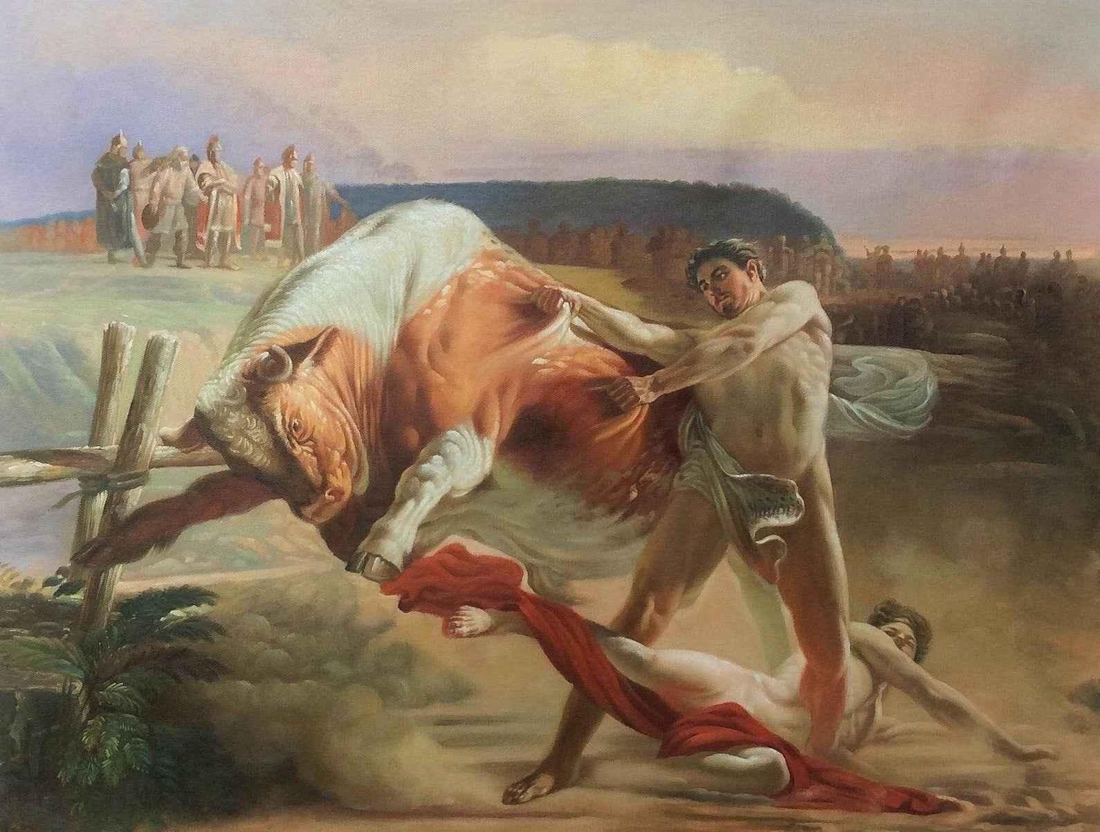 Combat Homme nu avec taureau