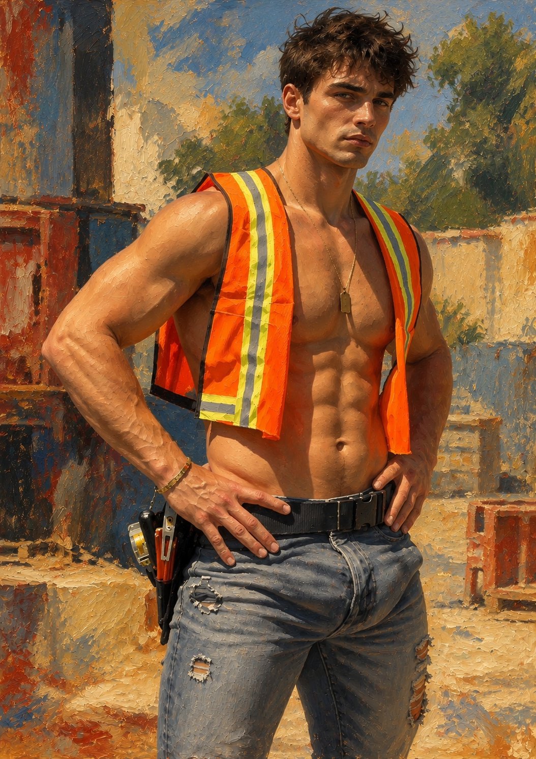 Portrait ouvrier batiment torse nu TBM