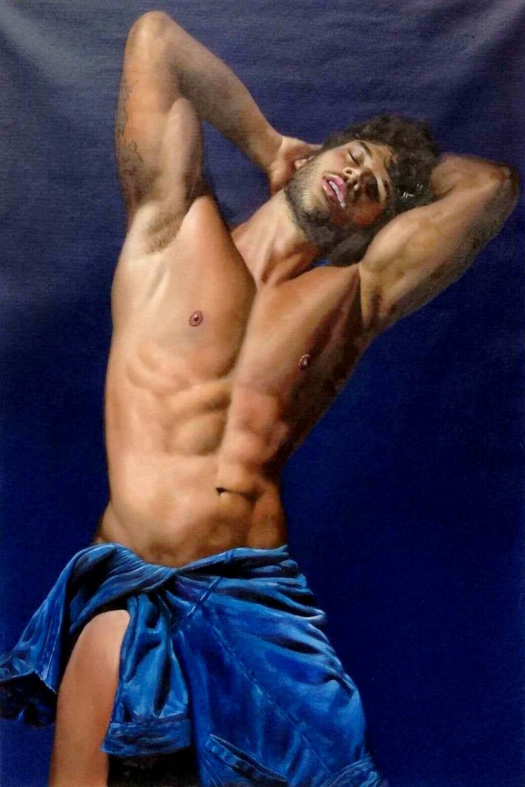 Portrait homme nu avec serviette nouée à la taille