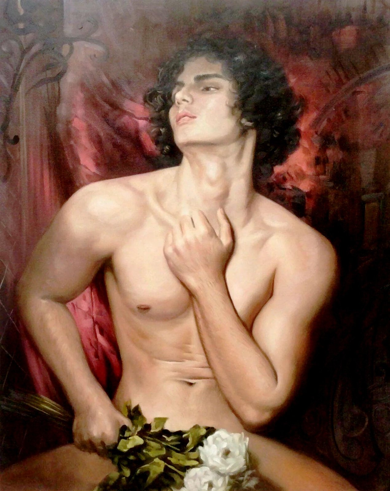 Portrait homme nu avec roses