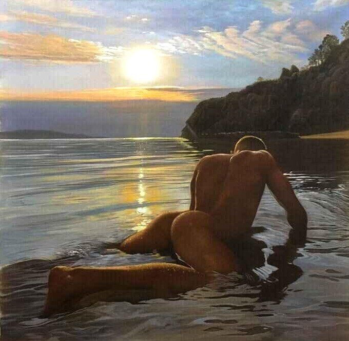 Portrait homme nu sur la plage