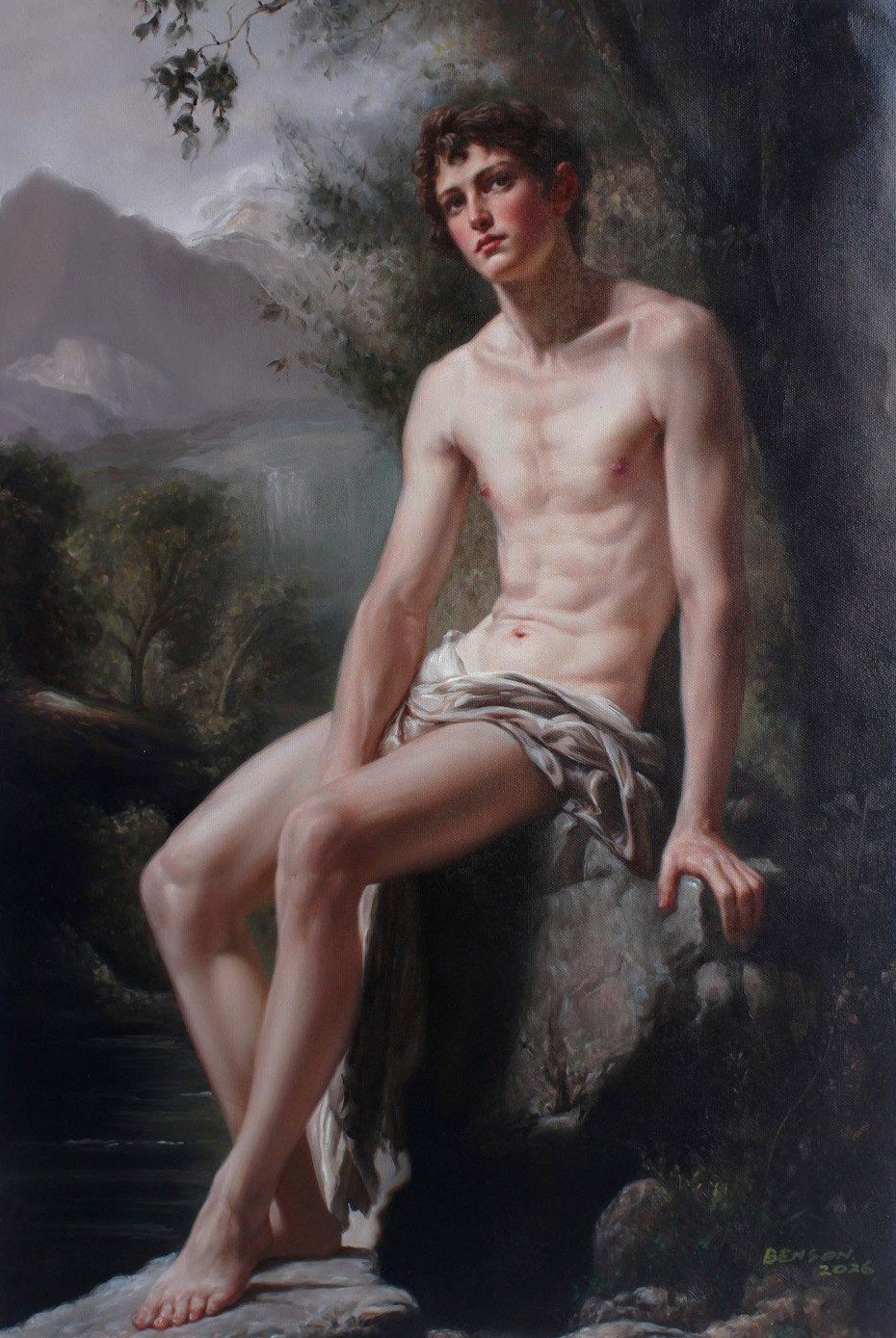 Portrait jeune homme nu assis