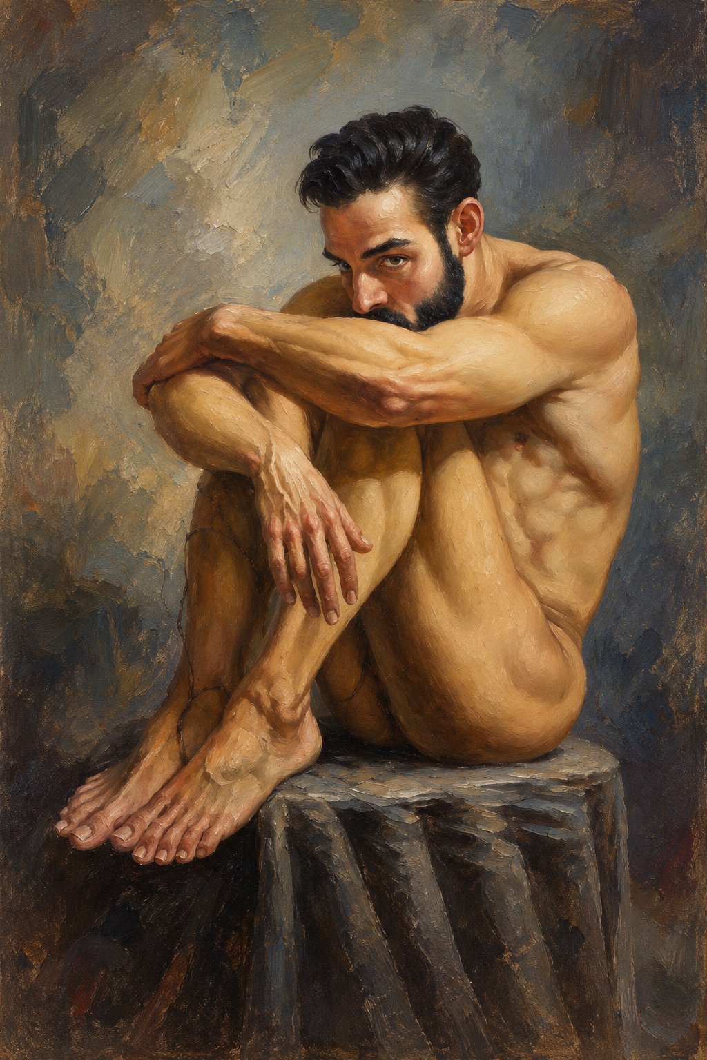 Portrait homme nu assis