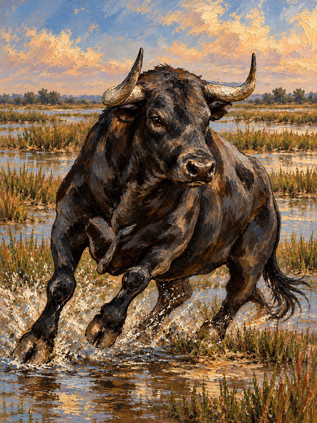 Animal taureau dans les marais