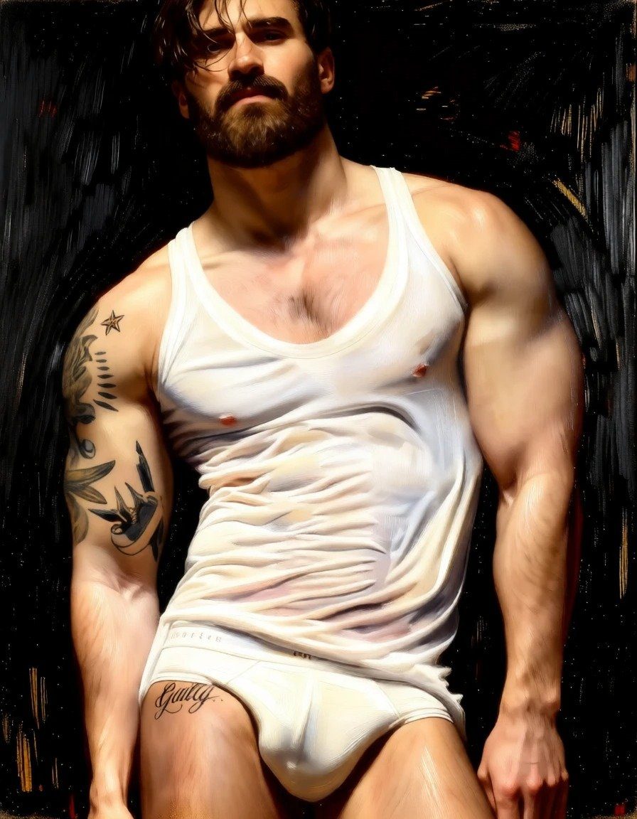 Portrait homme barbu en slip