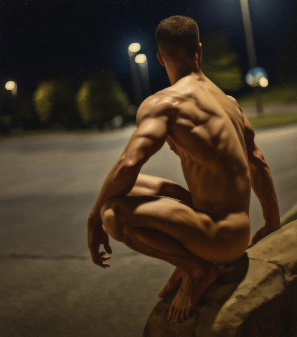 Portrait masculin nu dans la nuit