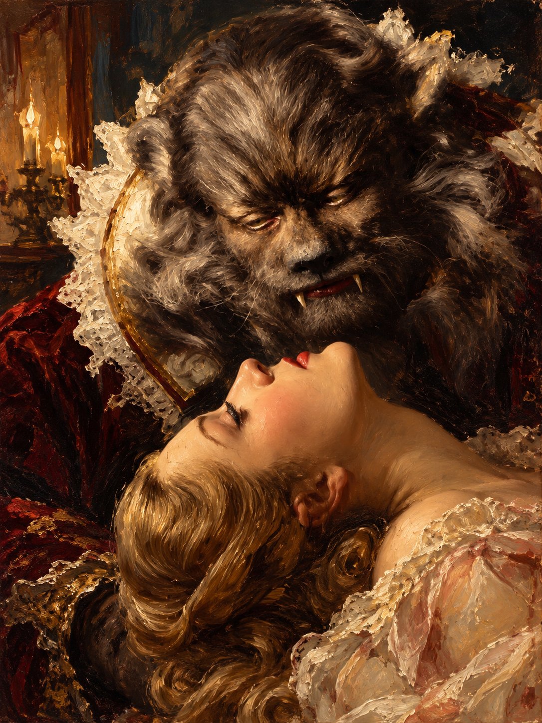 La belle et le bête huile sur toile