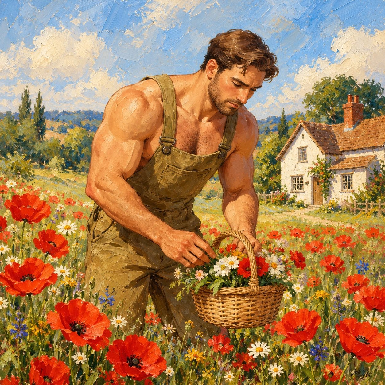 Portrait homme dans champ de coquelicots
